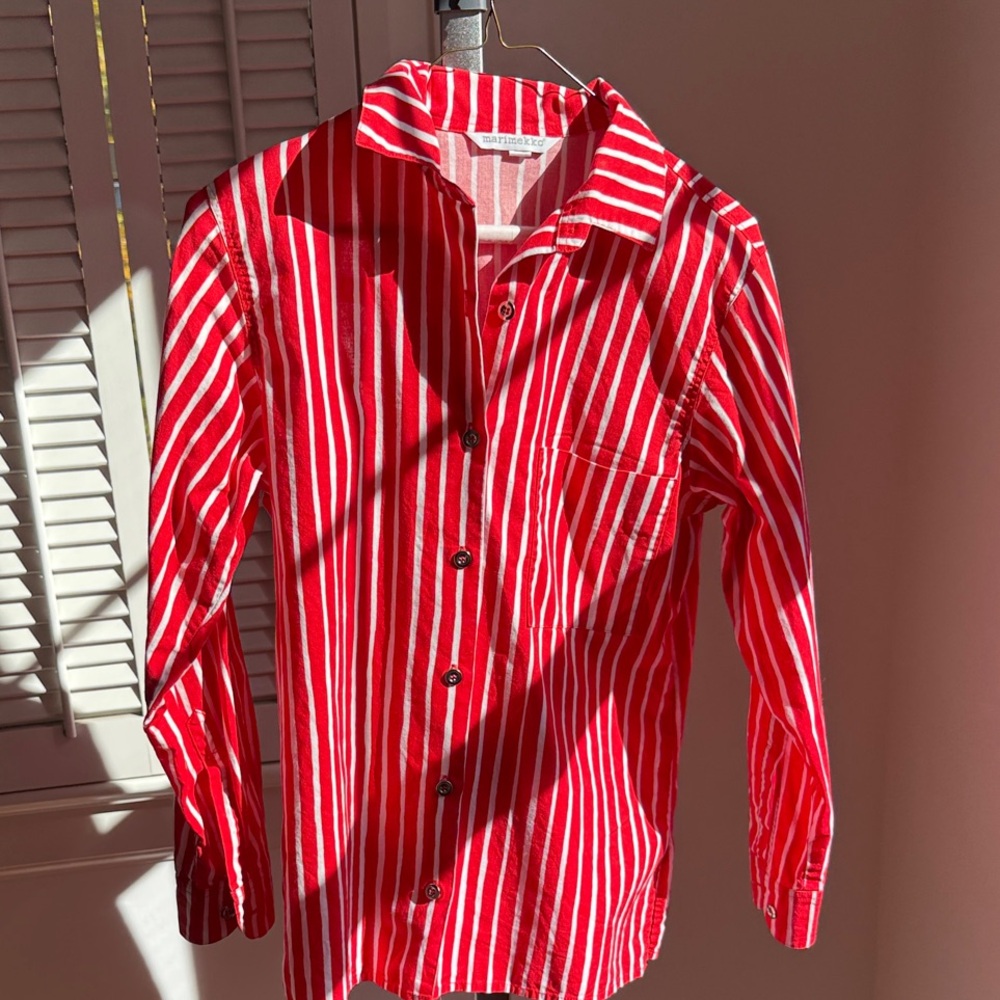 Marimekko Red and White Striped Button-Down Shirt